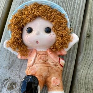 Vintage Ron Gordon Designs Girl in Overalls Wall Hanger Figurine